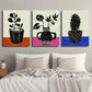 3pcs Botanical Leaf Cactus Silhouette Wall Art Set Canvas Framed 40x60cm - High Quality Print 100% Australian Made Wall Canvas Ready to Hang