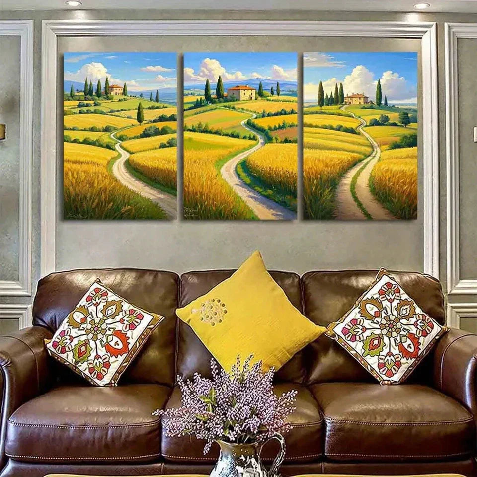 3pcs Vibrant Rolling Hills & Lush Greenery Metal Print Ready to Hang Art