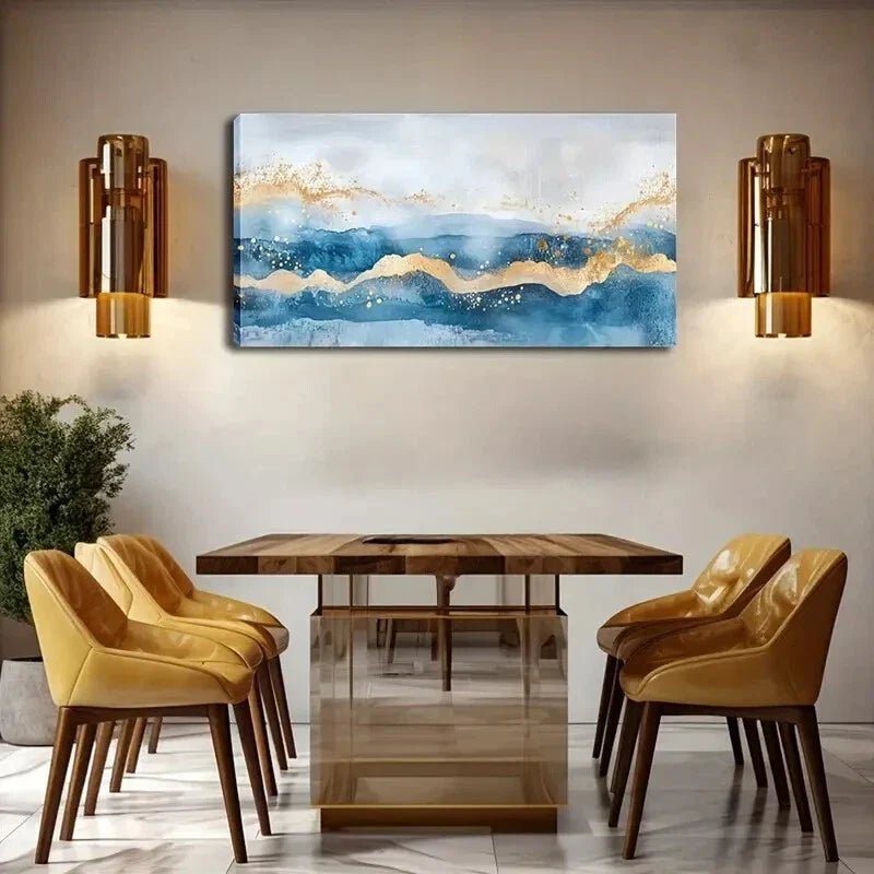 Blue Abstract Ocean Mountain Wall Art Canvas Office Home Room Framed 120x60cm