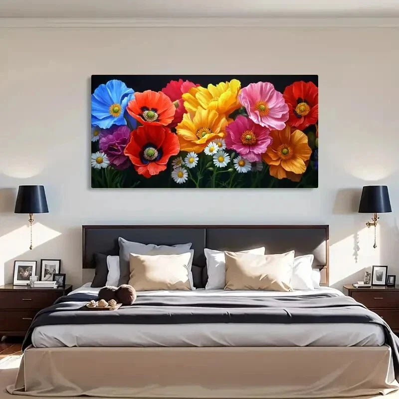 Poppies And Wildflowers Color Wall Art Canvas Office Home Room Framed 80x45cm
