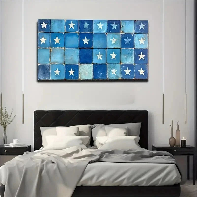 White Geometric Pattern Wall Art Canvas Office Home Room Framed 80x45cm