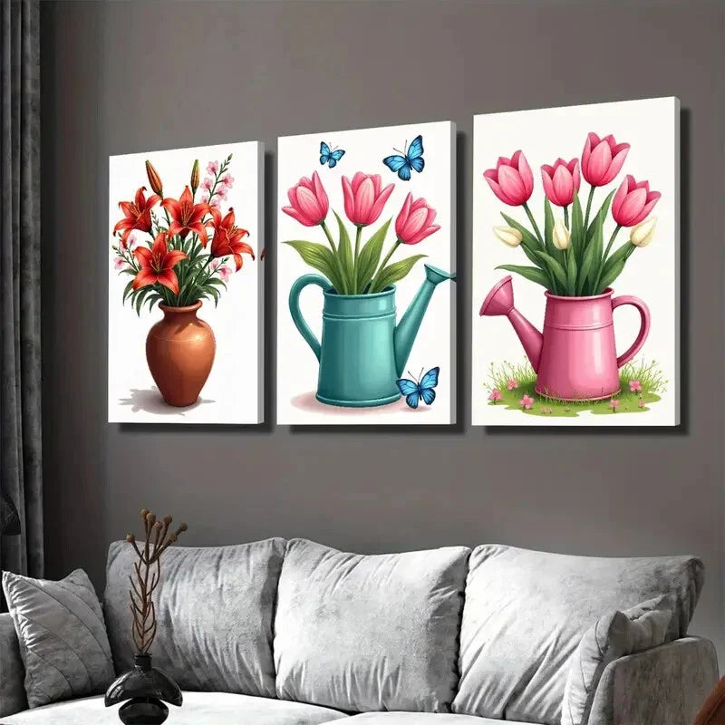 3pcs Vibrant Floral & Butterfly Red Lilies Wall Art Set Canvas Framed 40x60cm - High Quality Print 100% Australian Made Wall Canvas Ready to Hang