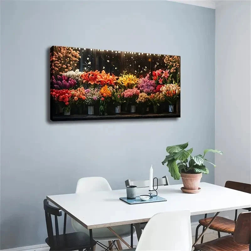 Vibrant Floral Arrangement Wall Art Canvas Office Home Room Framed 120x60cm