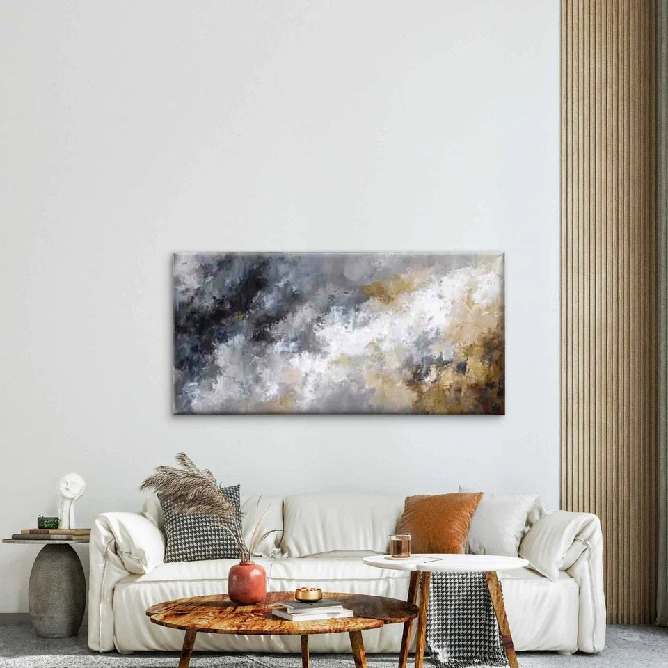 Abstract Flow Neutral Tones Wall Art Canvas Office Home Room Framed 120x60cm