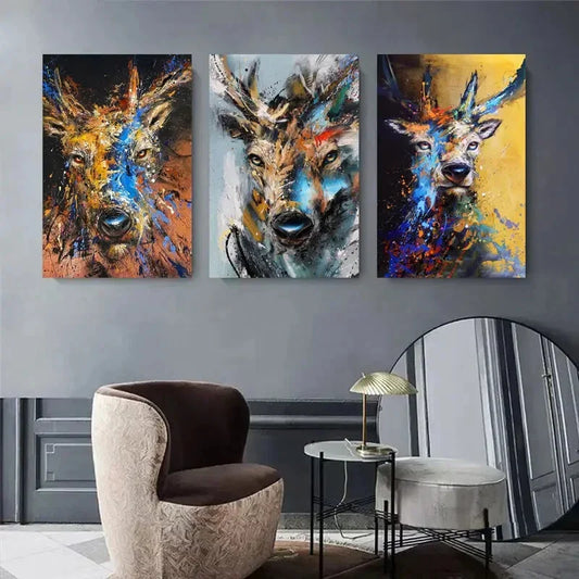 3pcs Abstract Animal Art, Vibrant Wildlife Metal Print Ready to Hang Art