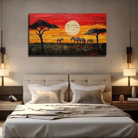African Savannah Sunset Wall Art Canvas Office Home Room Framed 120x60cm