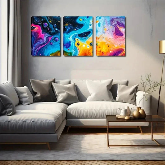 3pcs Flowing Paint Bubble Natural Color Style  Wall Art Set Canvas Framed 40x60cm - High Quality Print 100% Australian Made Wall Canvas Ready to Hang