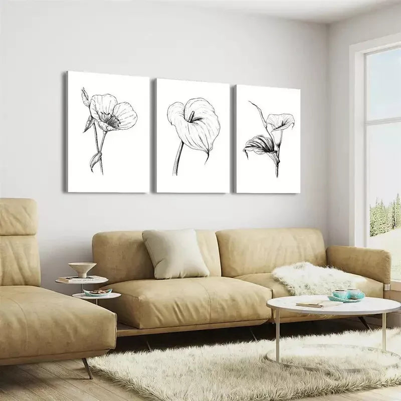 3pcs Minimalist Tropical Wildflower Plant Wall Art Set Canvas Framed 40x60cm - High Quality Print 100% Australian Made Wall Canvas Ready to Hang