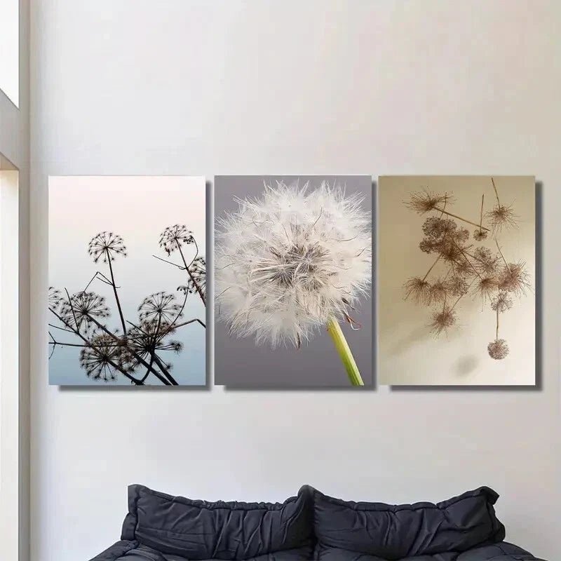 3pcs Beautiful Dandelion Triptych Modern Metal Print Ready to Hang Art