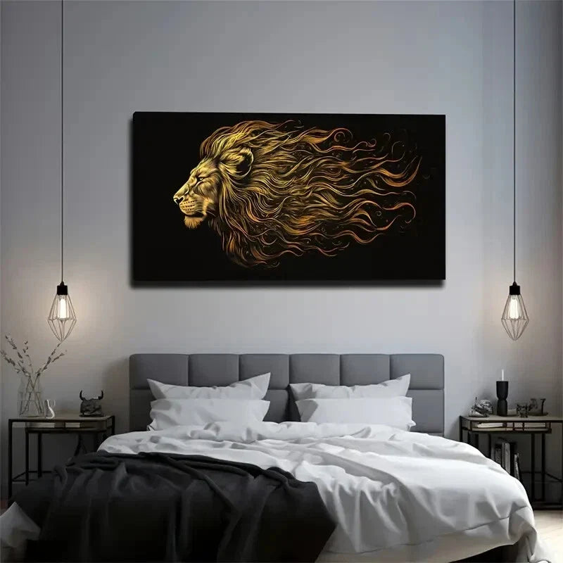 The Golden Tone The Lion Stand Wall Art Canvas Office Home Room Framed 120x60cm