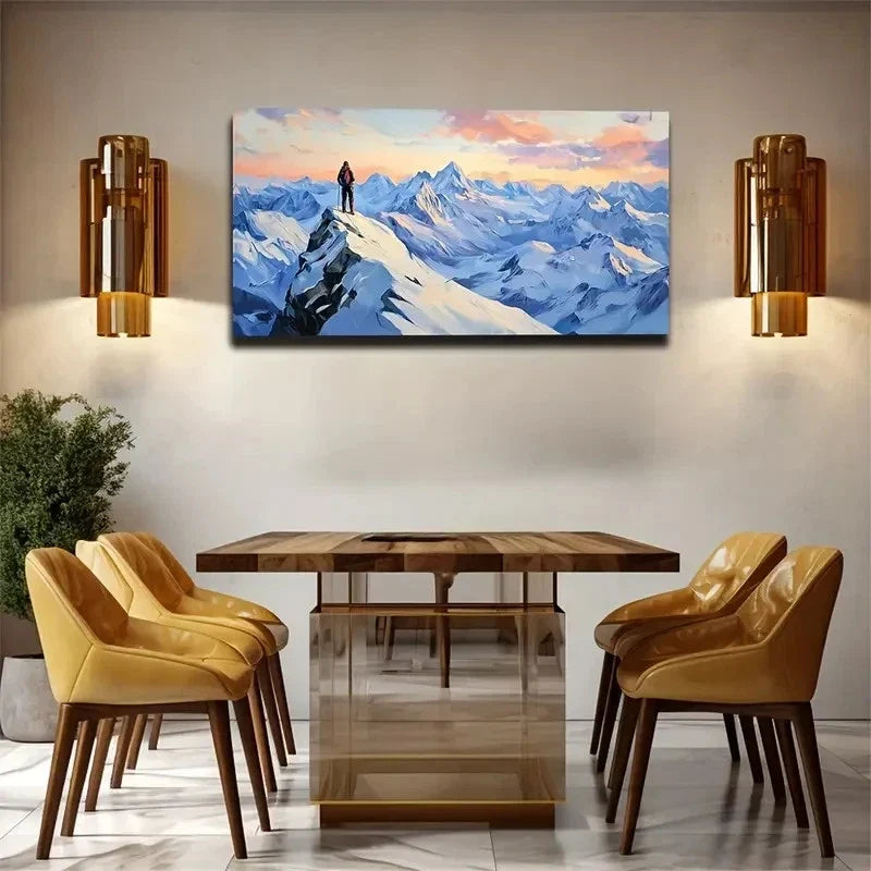 People On Snow-Capped Mountains Wall Art Canvas Office Home Room Framed 80x45cm