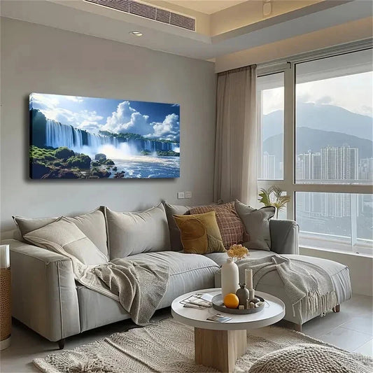 Waterfall Mist Landscape Wall Art Canvas Office Home Room Framed 120x60cm