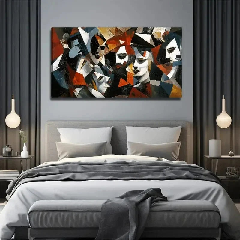 Abstract Human Face Suitable Wall Art Canvas Office Home Room Framed 80x45cm