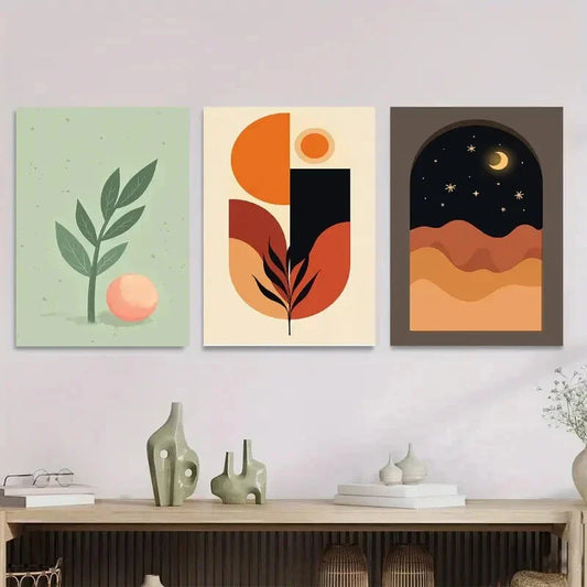 3pcs Modern Abstract Colorful Geometric & Nature  Metal Print Ready to Hang Art