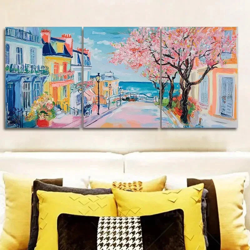 3pcs Featuring Blooming Cherry Blossoms Metal Print Ready to Hang Art