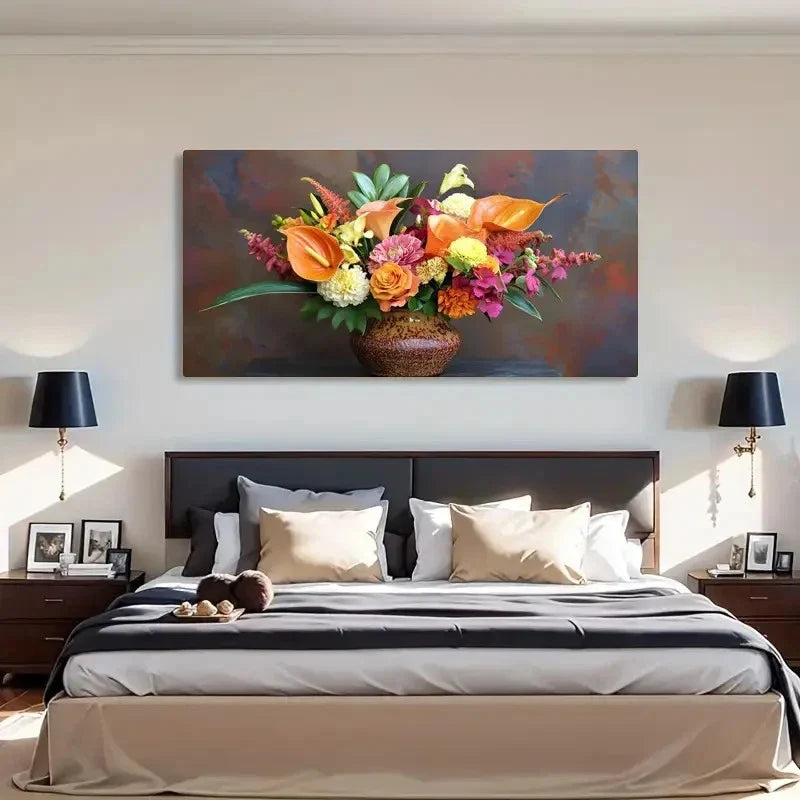 Modern Farmhouse Floral Bouquet Wall Art Canvas Office Home Room Framed 120x60cm