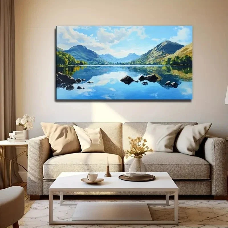 Mountain Lake Scenery Wall Art Canvas Office Home Room Framed 120x60cm