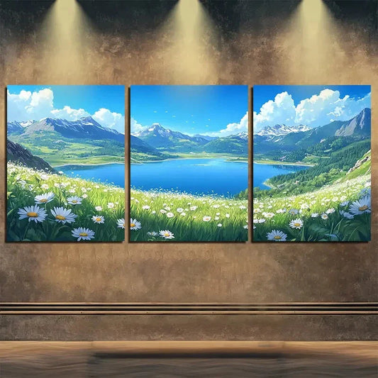 3pcs Serene Mountain Lake Scene Clouds Perfect Wall Art Set Canvas Framed 40x60cm - High Quality Print 100% Australian Made Wall Canvas Ready to Hang