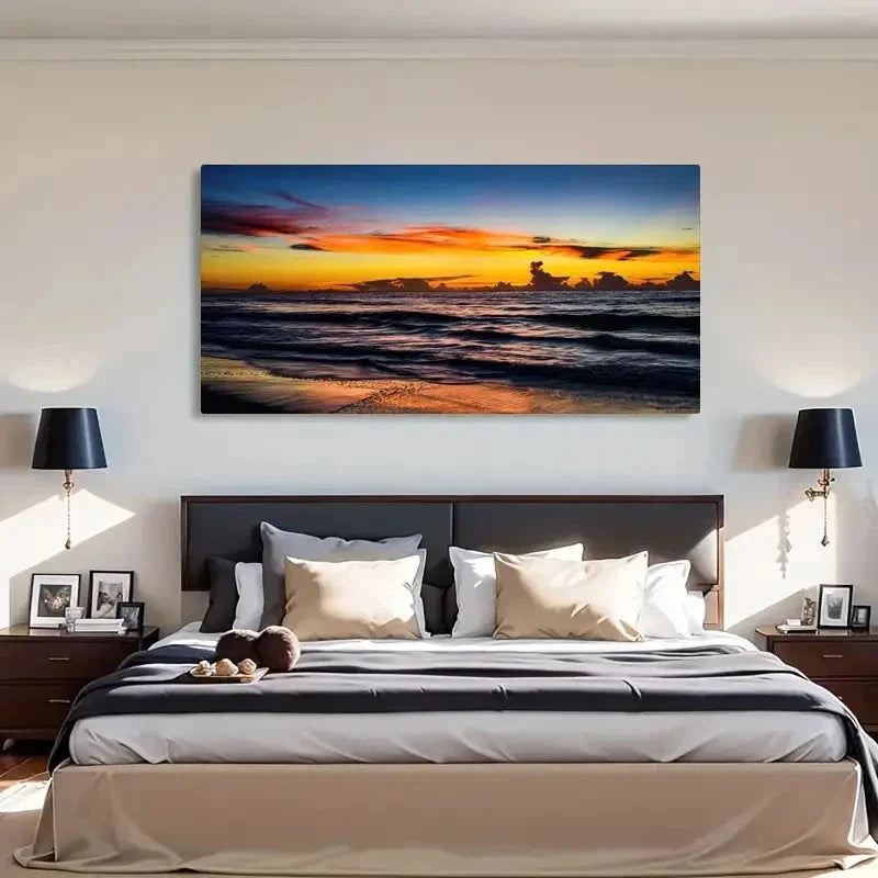 Vibrant Seaside Landscape Wall Art Canvas Office Home Room Framed 120x60cm