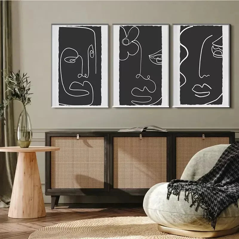 3pcs  Minimalist Line - Art Face Triptych Wall Art Set Canvas Framed 40x60cm - High Quality Print 100% Australian Made Wall Canvas Ready to Hang