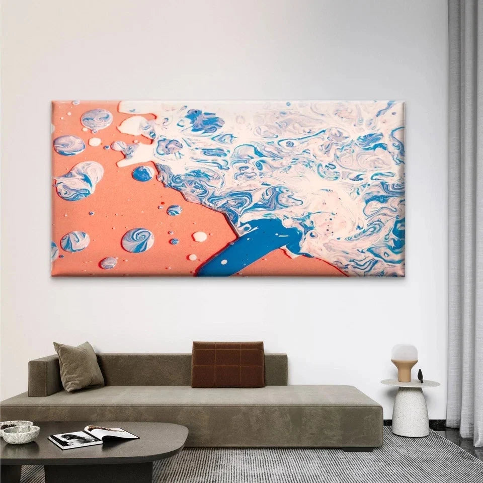 Flat Lay Mixed Paint Orange Wall Art Canvas Office Home Room Framed 80x45cm