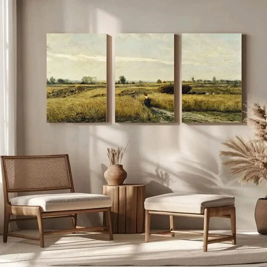 3pcs Vintage Landscape Paintings Antique Metal Print Ready to Hang Art