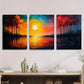 3pcs Modern Abstract Sunset Vibrant Orange Blue Metal Print Ready to Hang Art