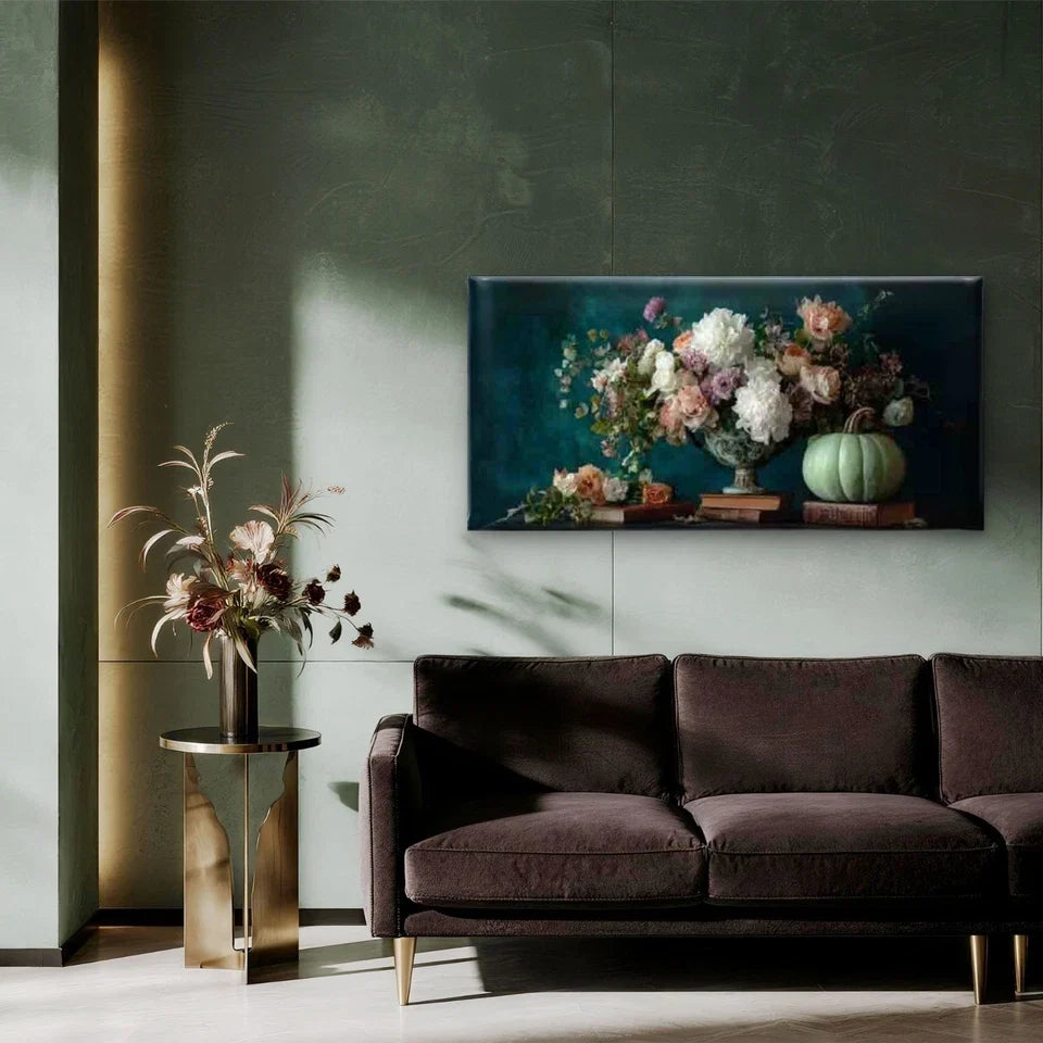 Teal & Golden Autumn Harvest Wall Art Canvas Office Home Room Framed 120x60cm
