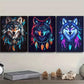3pcs Stunning Wolf Neon Colors   Colorful Necklace Wall Art Set Canvas Framed 40x60cm - High Quality Print 100% Australian Made Wall Canvas Ready to Hang