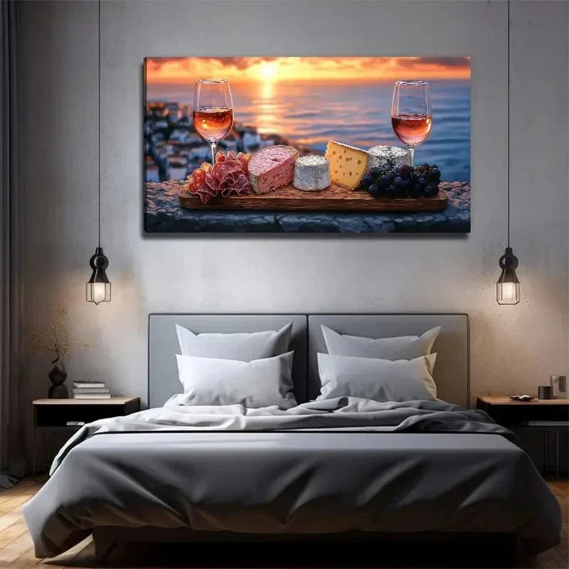 Delicious Breakfast By The Sea Wall Art Canvas Office Home Room Framed 80x45cm