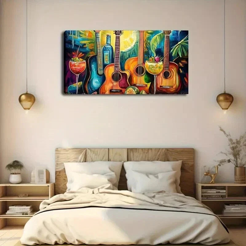 Vibrant Colorful Guitars Color Wall Art Canvas Office Home Room Framed 120x60cm