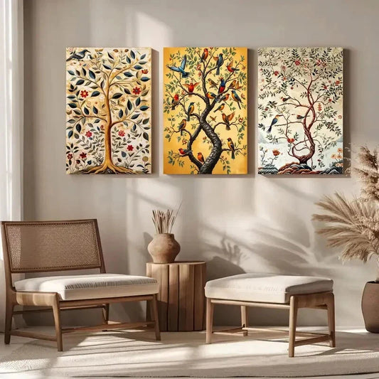 3pcs Colorful Birds and Flowers Painting Metal Print Ready to Hang Art