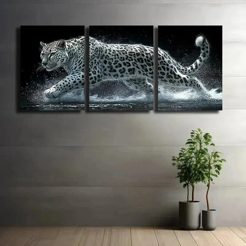 3pcs White Leopard Panther Mural Wall Art Set Canvas Framed 40x60cm - High Quality Print 100% Australian Made Wall Canvas Ready to Hang