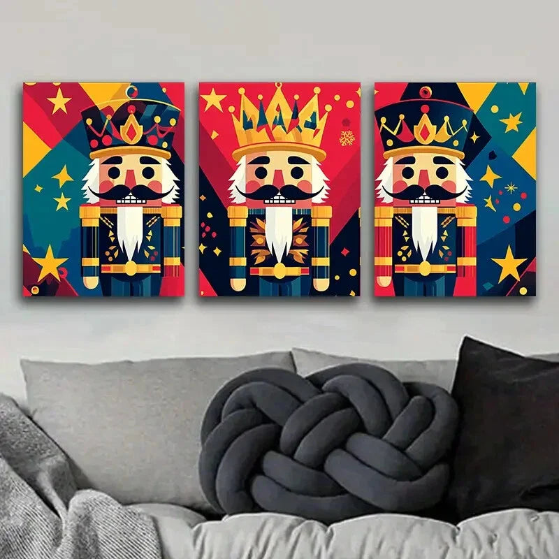 3pcs Set, Art Deco Nutcracker Cartoon Metal Print Ready to Hang Art