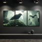 3pcs A Raven Perched on a Mossy Branch Wall Art Set Canvas Framed 40x60cm - High Quality Print 100% Australian Made Wall Canvas Ready to Hang