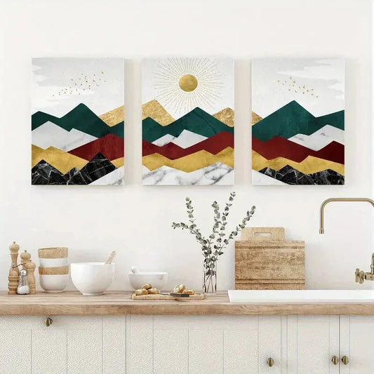 3pcs Contemporary Geometric Landscape  Wall Art Set Canvas Framed 40x60cm - High Quality Print 100% Australian Made Wall Canvas Ready to Hang