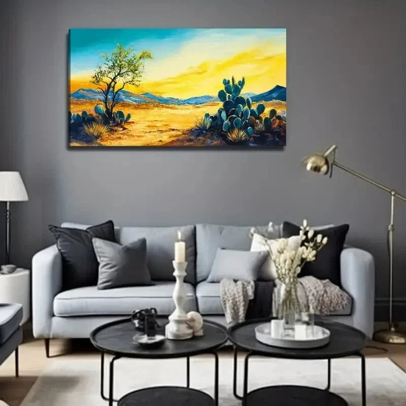 Cactus Desert Texture Perfect Wall Art Canvas Office Home Room Framed 80x45cm