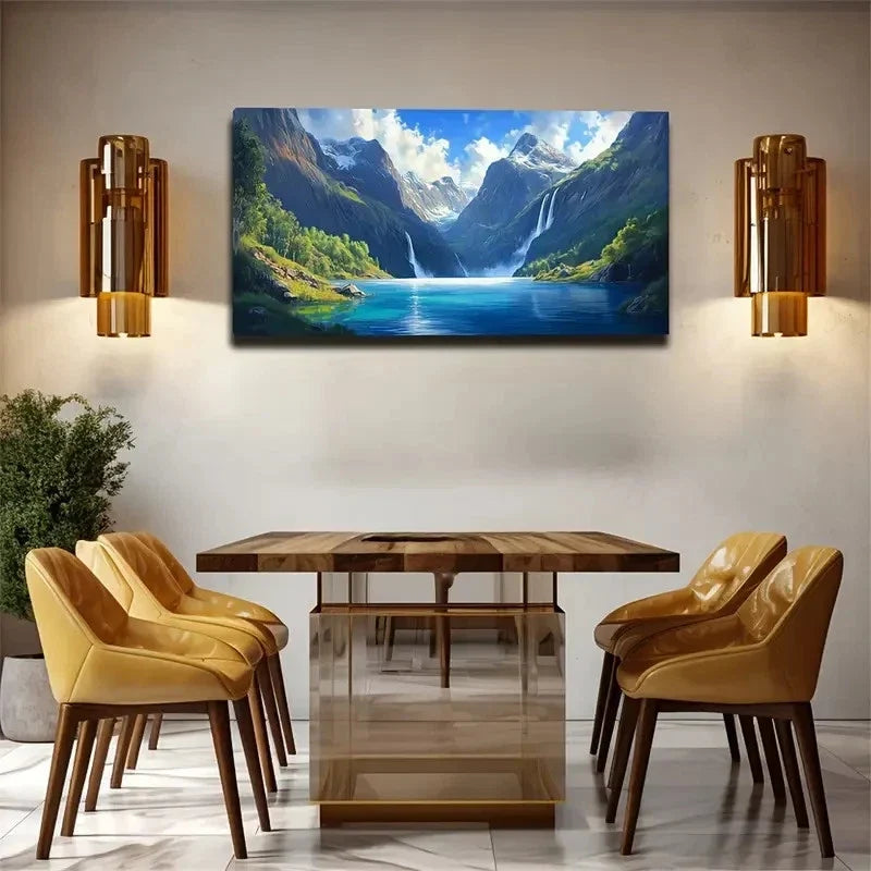 Mountains And Flowing Water Wall Art Canvas Office Home Room Framed 80x45cm