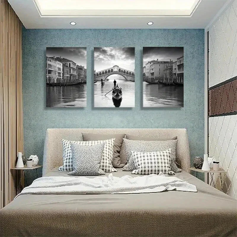 3pcs Venice Gondola Landscape Rialto Bridge Wall Art Set Canvas Framed 40x60cm - High Quality Print 100% Australian Made Wall Canvas Ready to Hang