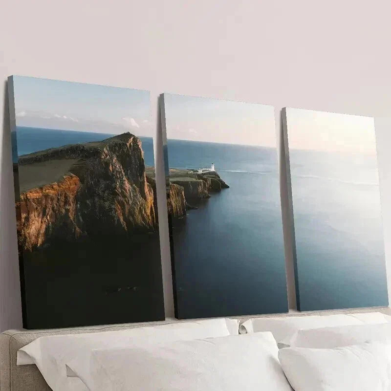 3pcs Cape Blue Sea Coastal Cliffs Wall Art Set Canvas Framed 40x60cm - High Quality Print 100% Australian Made Wall Canvas Ready to Hang