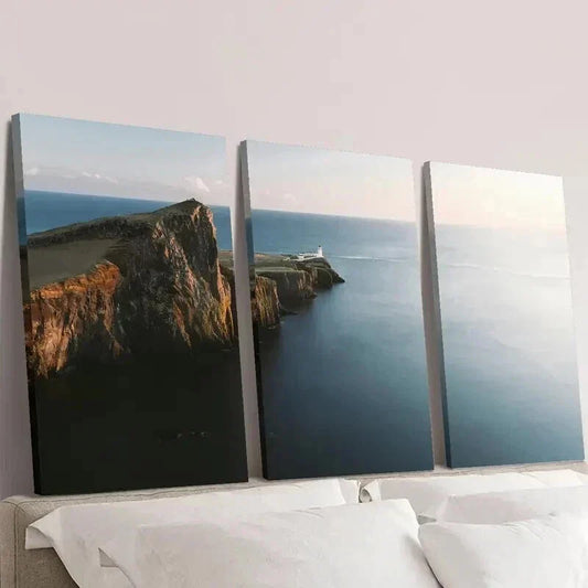 3pcs Cape Blue Sea Coastal Cliffs Wall Art Set Canvas Framed 40x60cm - High Quality Print 100% Australian Made Wall Canvas Ready to Hang