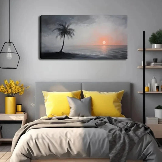 Tranquil Sunset With Palm Tree Wall Art Canvas Office Home Room Framed 120x60cm