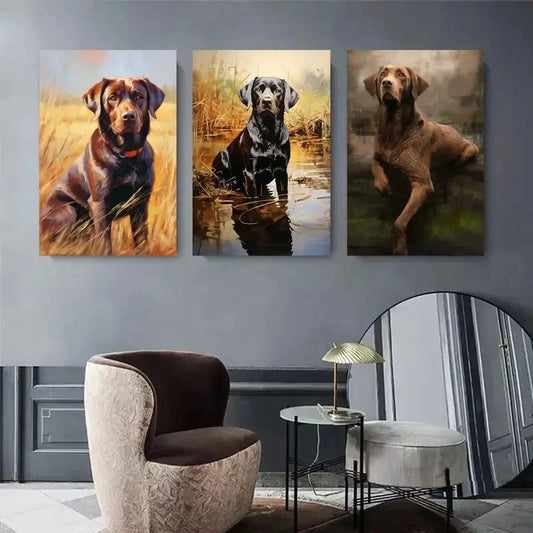 3pcs Labrador and Retriever Dog Portrait Triptych Metal Print Ready to Hang Art