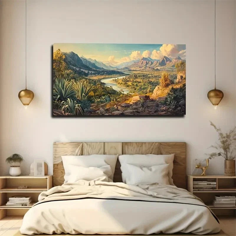 Original Forest River Landscape Wall Art Canvas Office Home Room Framed 120x60cm