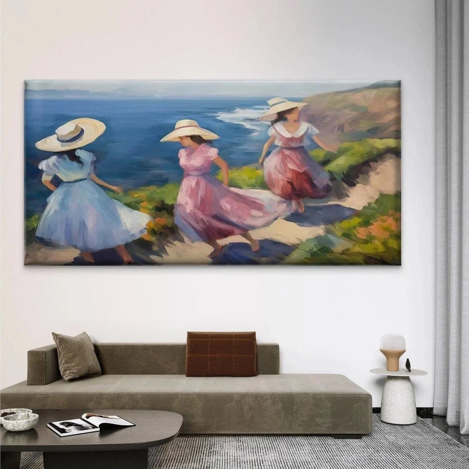 Women in Summer Dresses Wall Art Canvas Office Home Room Framed 120x60cm