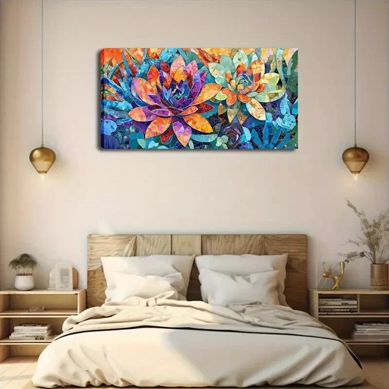 Abstract Succulent Colorful Wall Art Canvas Office Home Room Framed 120x60cm