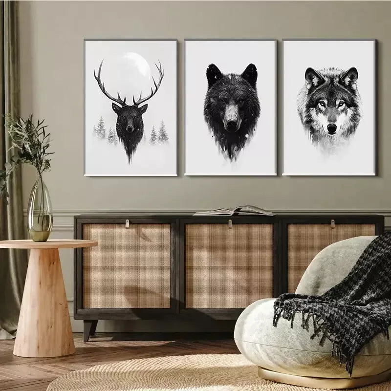 3pcs Wildlife Portrait Triptych Wall Art Set Canvas Framed 40x60cm - High Quality Print 100% Australian Made Wall Canvas Ready to Hang