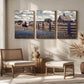 3pcs Texas Longhorn Cow Barn & Fence, Brown Metal Print Ready to Hang Art
