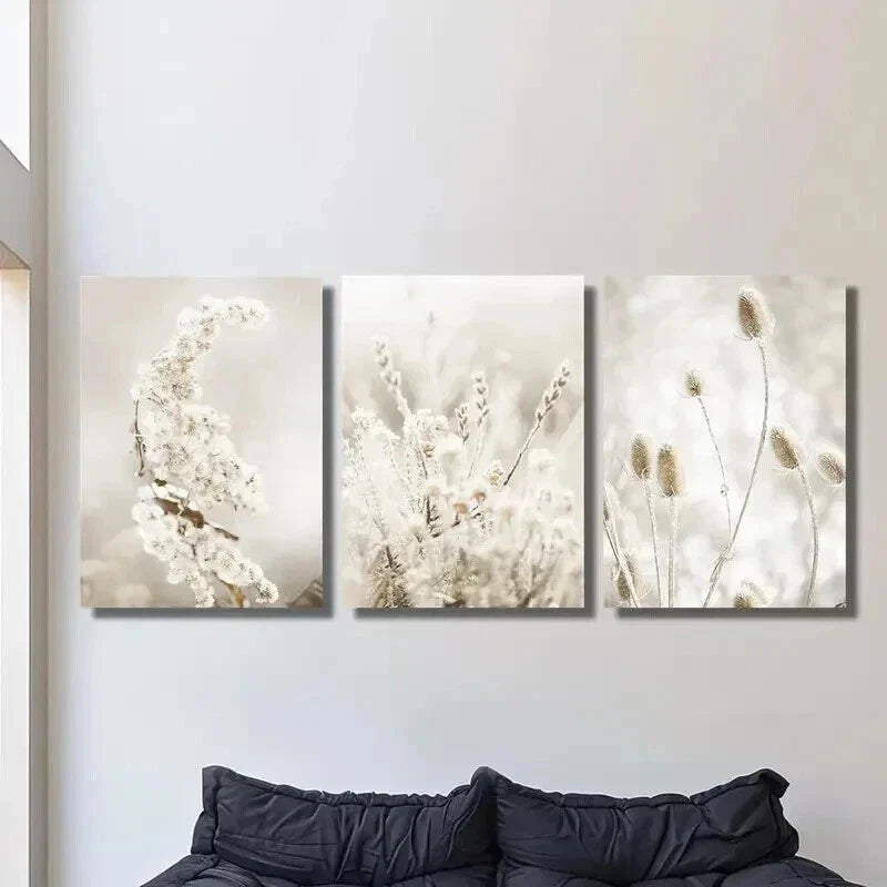3pcs Neutral Botanical Floral Prints Wall Art Set Canvas Framed 40x60cm - High Quality Print 100% Australian Made Wall Canvas Ready to Hang