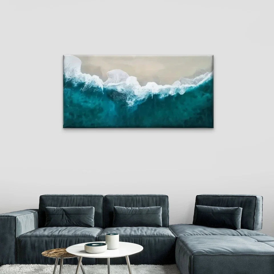 Modern Abstract Ocean Waves Wall Art Canvas Office Home Room Framed 120x60cm